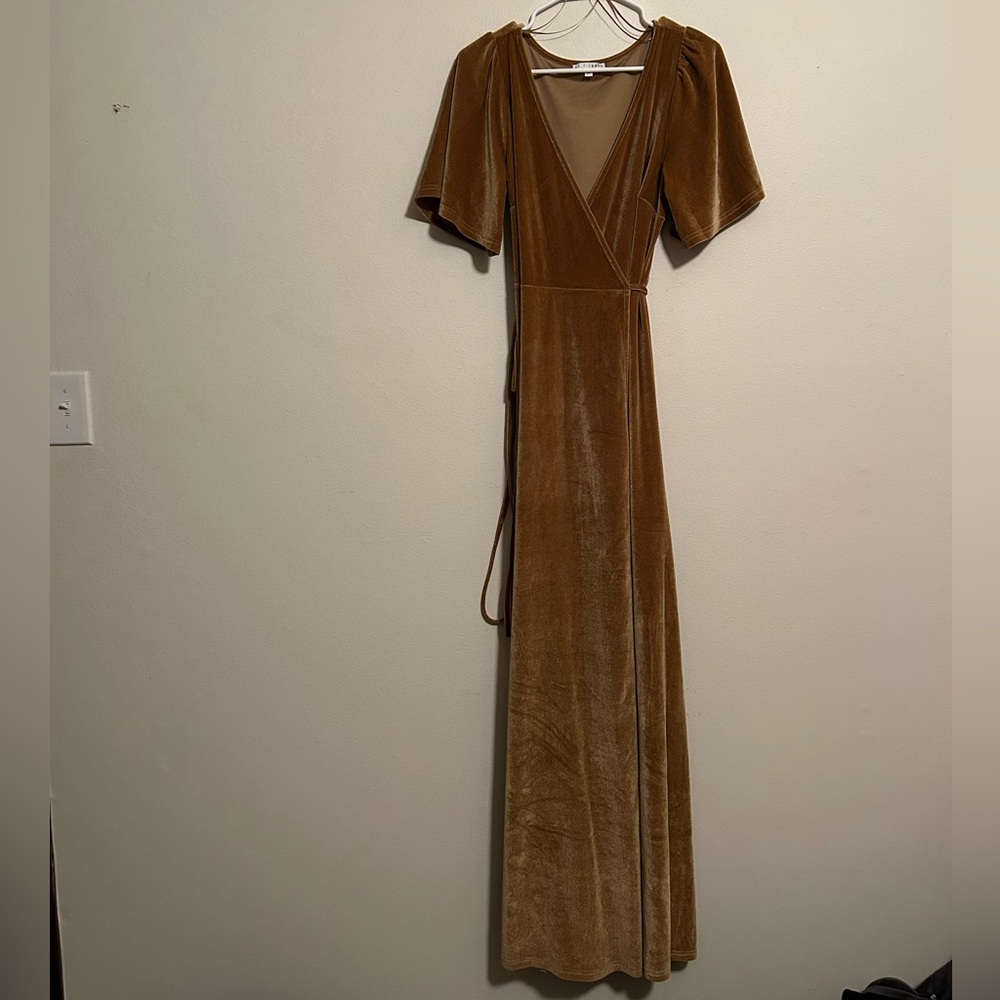 Gold velvet wrap dress
